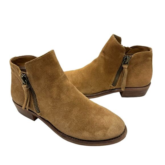 Gianni Bini A-lister Tan Suede Leather Double Zip Closure Block Heel Booties - Picture 1 of 10